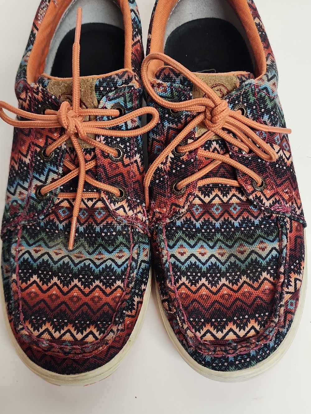 Twisted X Hooey Aztec-Pattern Canvas Sneakers - Orange/Blue Size 8.5M - Picture 3 of 13